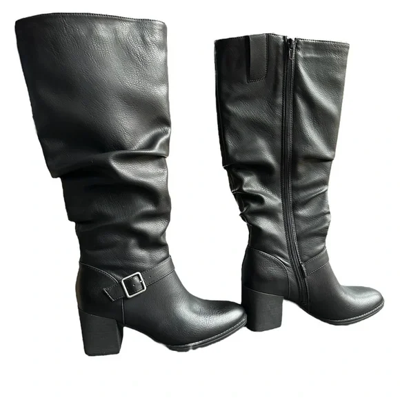 NWT Soul Naturalizer Black Buckle Knee High Leather Boots - Picture 1 of 6